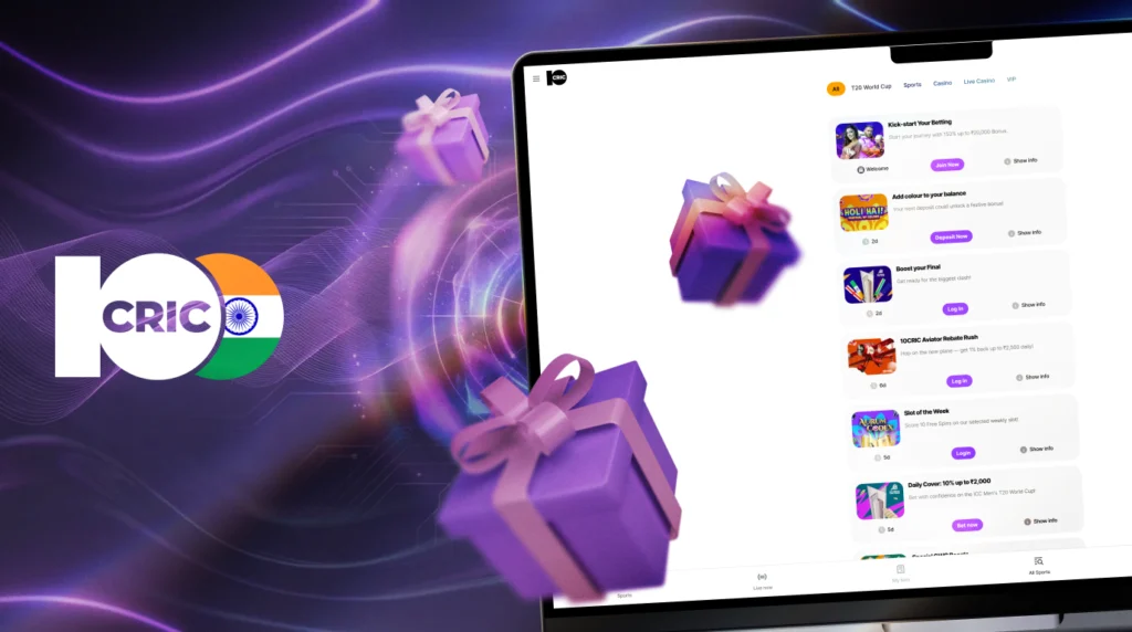 10CRIC bonuses for Indian players with clear terms and rotating offers